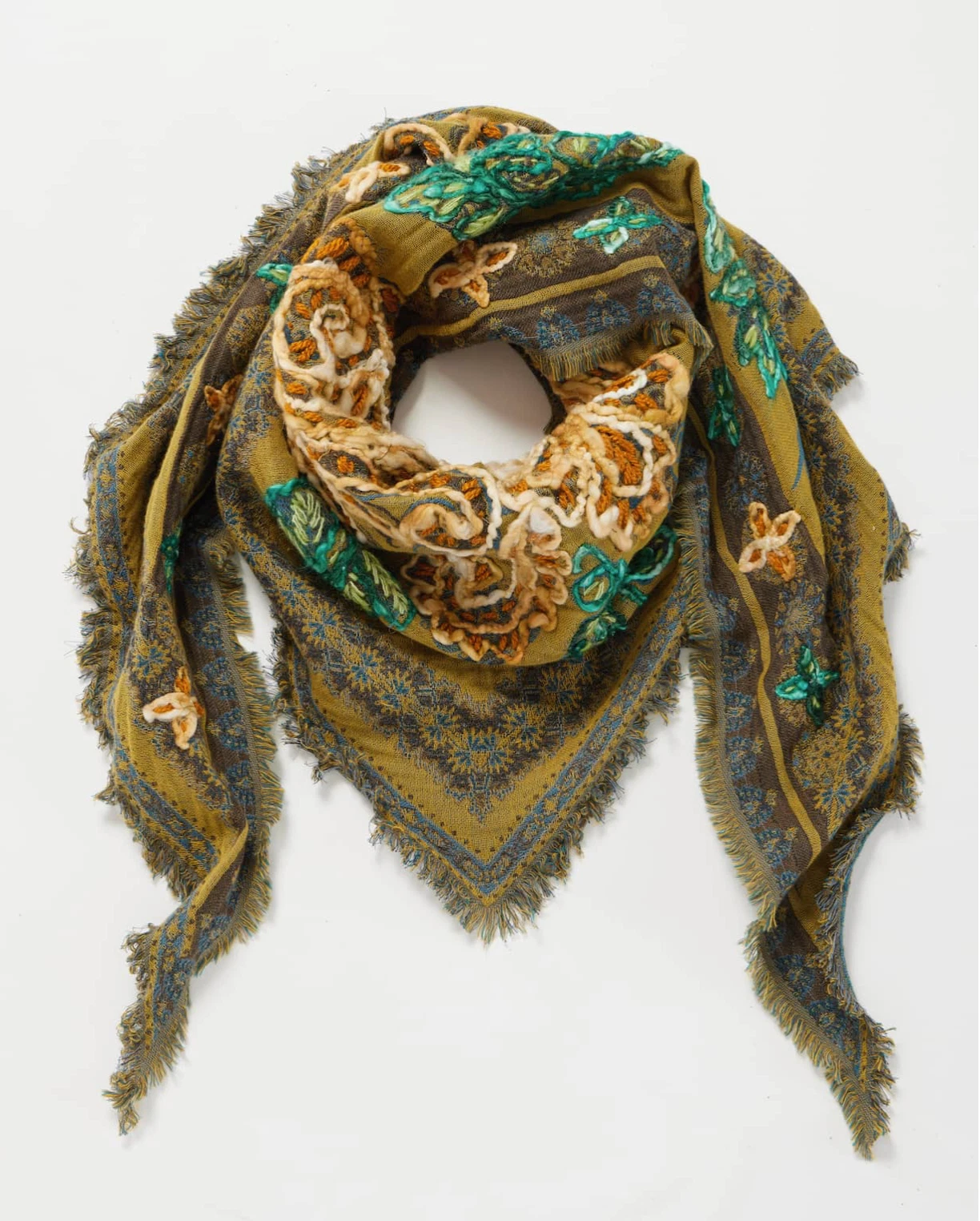 J.Jill ~ NEW Luxurious Floral-Embroidered Triangle Scarf ~ NWT (1E14)