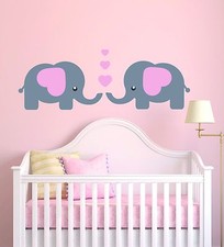 Cute Elephants Baby Girl Vinyl Wall Decal - Baby Nursery Elephant Decor 1519 