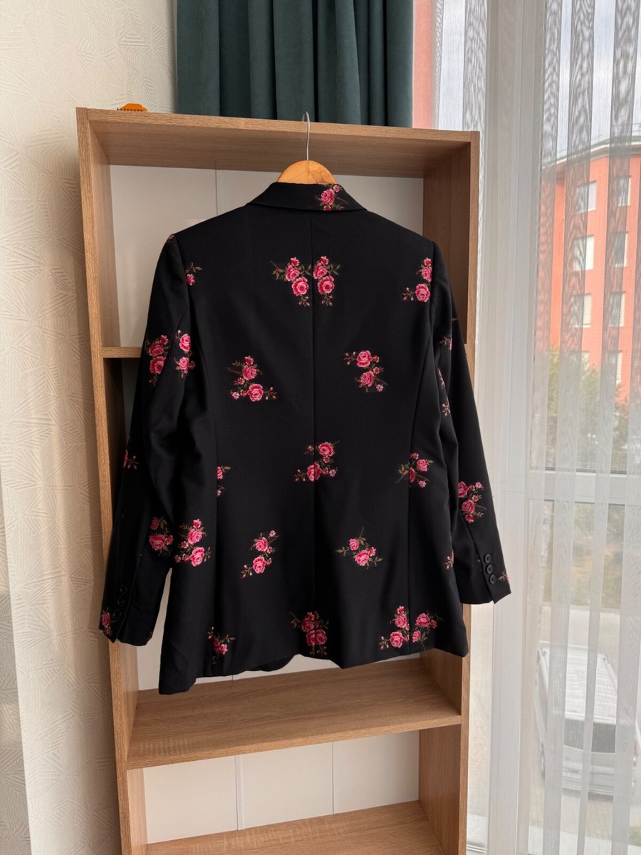 RED VALENTINO ブラックジャケット　48 RED Valentino Wool-Blend Floral-Embroidered black/pink
