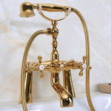 Gold Brass Bath Bathtub Clawfoot Tub Faucet W/ Hand Shower Deck Mounted ena151