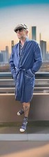 Club Room Bathrobe Osfm Blue Cotton Geometric Pattern All Over Print Belted