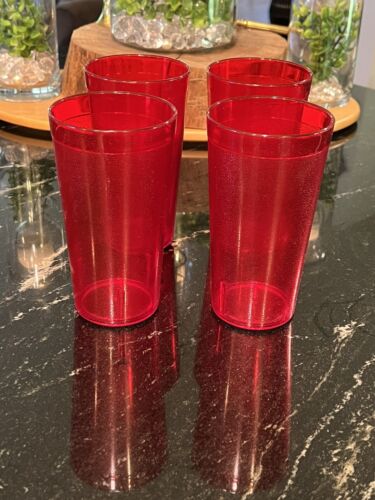 4er Set robuste Vintage Kunststoff Gläser Tassen Restaurant Becher, 16oz Rubinrot - Bild 2 von 8