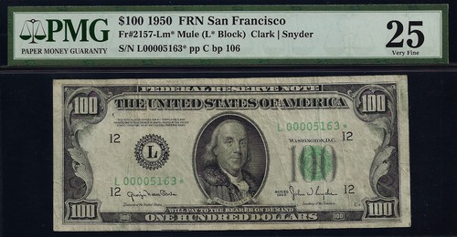 1950 $100 Federal Reserve Note PMG 25 - Low Serial Number 4 known Star 00005163* - Picture 3 of 4