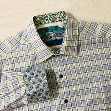 Robert Graham Mens Multicolor Plaid Button Front Shirt Flip Cuff Size Large