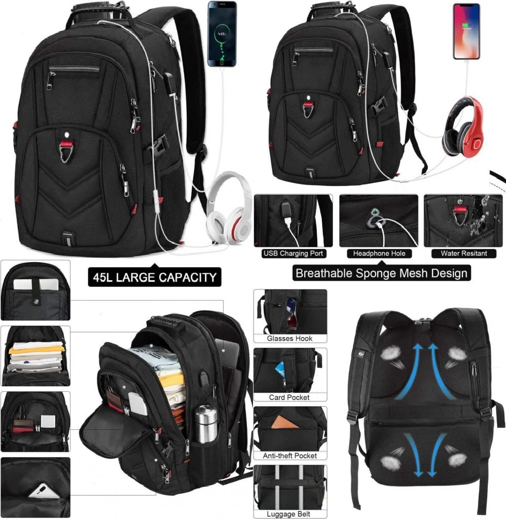 NEWHEY Laptop Backpack 17 Inch Business Travel Backpacks for Black 17.3
