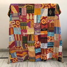 Vintage Patchwork Kantha Quilt Reversible Bedspread Twin Cotton Coverlet