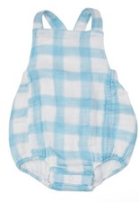 NWT Angel Dear Sunsuit Bubble Romper Organic Gingham Blue Muslin 3-6 Months