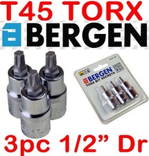 3pc T45 TORX BIT SET 1/2"dr Star Bit Set T45 TORX Socket Set Chrome Vanadium CRV
