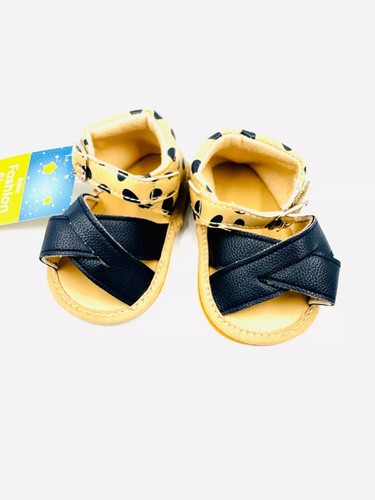 Baby Girl Hook & Loop Shoes Sandals Slip On Strappy 0-6m Navy Polka Dot NWT - Picture 5 of 5
