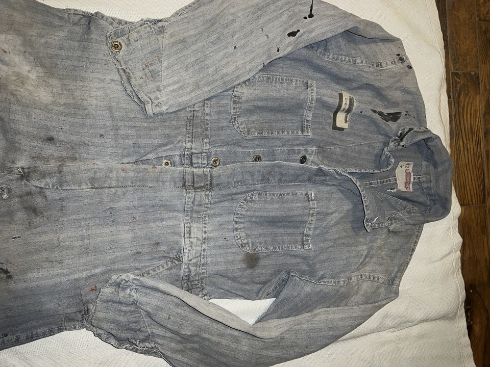 Vintage 1966 Work Wear Corp Coveralls Mens Size 42 Blue Herringbone