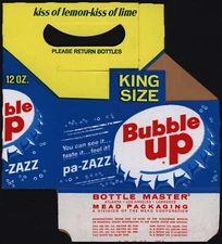 Vintage soda pop bottle carton BUBBLE UP has pa ZAZZ 12oz bottle cap pictured