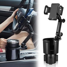 Cup Holder Phone Mount 2 in 1 Cup Holder Expander for Car Long Arm with 360 R...
