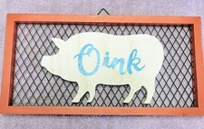  Farmhouse Country Rustic OINK~PIG SIGN ~ Red Metal Lattice