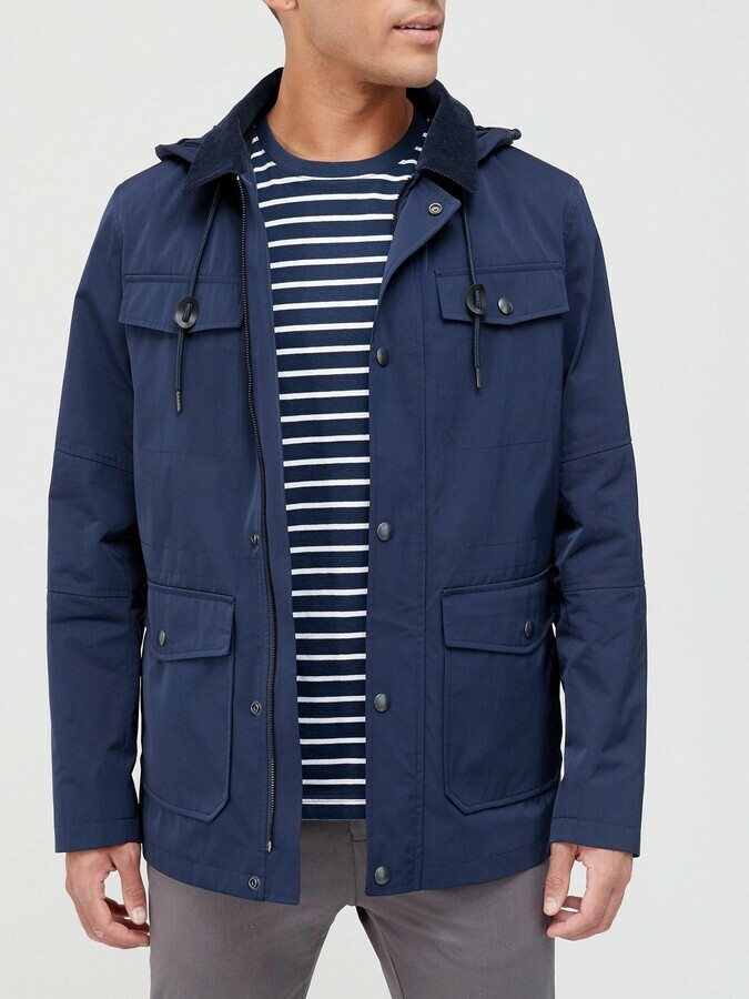 MENS HOODED RAIN WIND PROOF NAVY JACKET 
