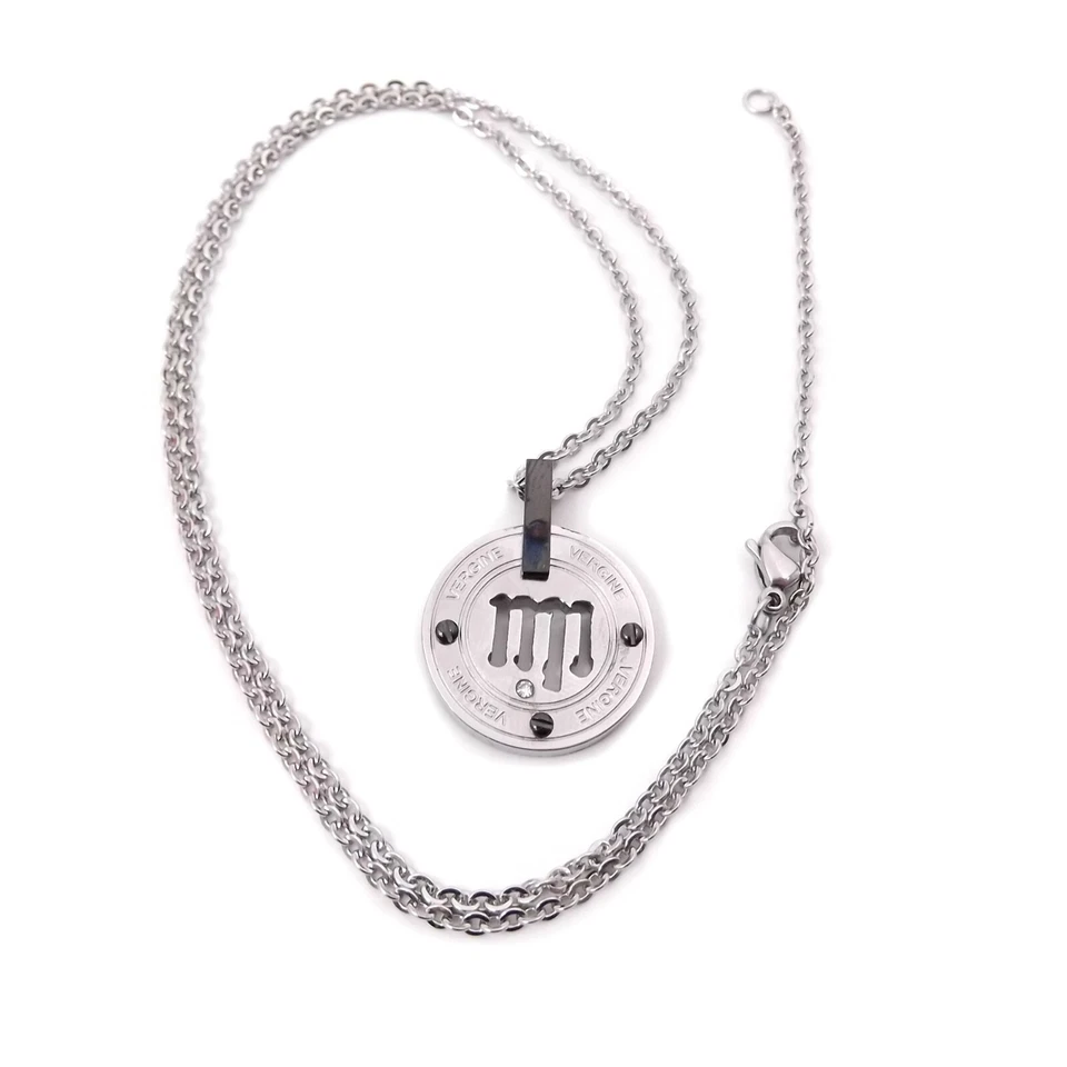 Collana uomo acciaio inox con segno zodiacale Vergine catena zodiaco da in - Immagine 2 di 4
