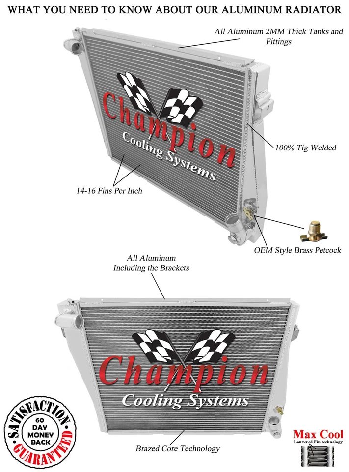 Radiador DR Champion 2 filas para BMW 2800CS L6 1968-1971 Foto 3 de 4