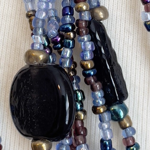 Samenperlen Halskette blau lila Glas mehrsträngig kein Verschluss Medium neu ohne Etikett - Bild 3 von 6