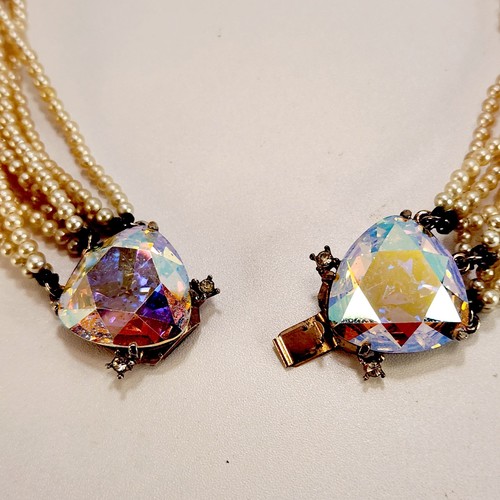 Vintage Laguna Demi Parure mehrstufiger Strang Perle Trillion AB Strass Clip - Bild 13 von 23