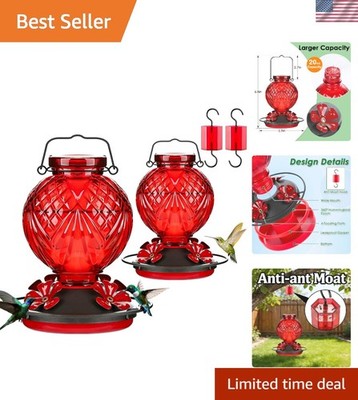 Attractive Hanging Glass Hummingbird Feeders, 20oz Red with Bee & Ant Protection