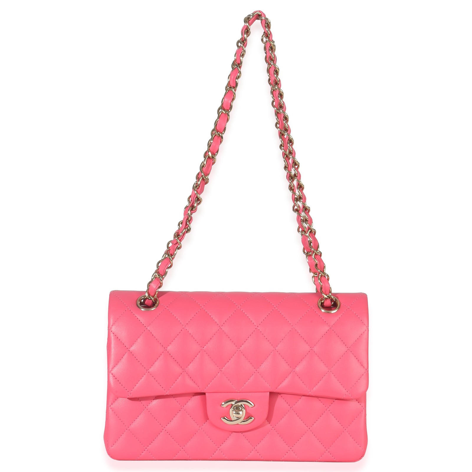 Chanel Pink Quilted Lambskin Small Classic Double Flap Bag image 7