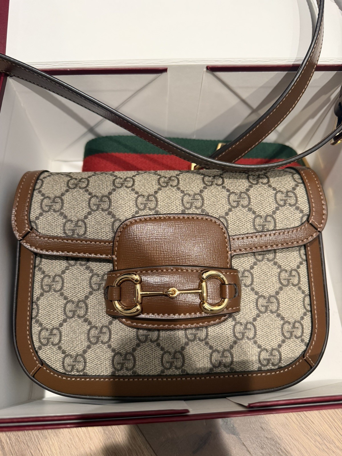 Gucci Horsebit 1955 Shoulder Bag Gg Supreme Monogram Canvas Brown Leather