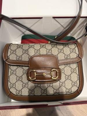 GUCCI HORSEBIT 1955 SHOULDER BAG GG SUPREME MONOGRAM CANVAS BROWN LEATHER 
