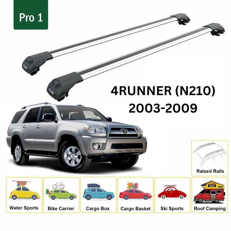 Barras transversales de techo para Toyota 4Runner (N210) 2003-2009 riel elevado aluminio plateado Foto 2 de 3