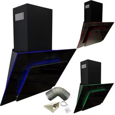 Image of SIA 70cm Black 3 Colour LED Edge Lit Angled Glass Cooker Hood And 3m Ducting Kit
