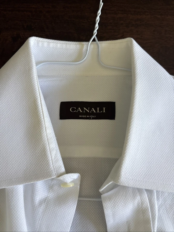 Canali 法国袖口正装衬衫男式 39/15.5 纯象牙色棉纽扣意大利 — 第 2/4 张图片