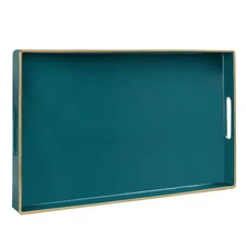 Teal Serving Tray with Handles Modern Decorative Rectangular Coffee Table Tray