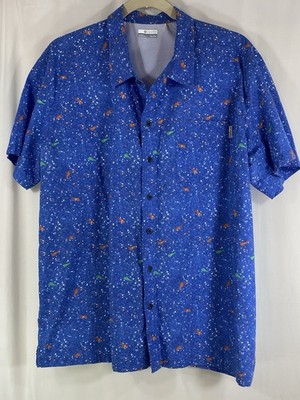 Columbia PFG Shirt Mens 2XL Trollers Best Cotton Fish Print Vented Blue FM7011