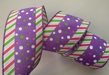 Easter Ribbon, Polka Dots and Stripes, 2 1/2 Inches Wide, Wired Edge, 3 YARDS