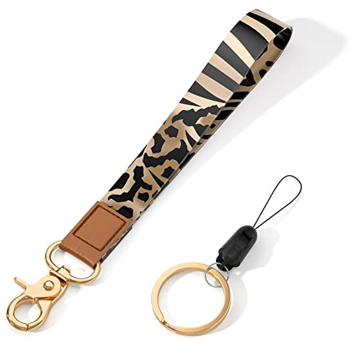 Wrist Lanyard Key Chain, Wristlet Strap Keychain Holder for Women Leopard  Print