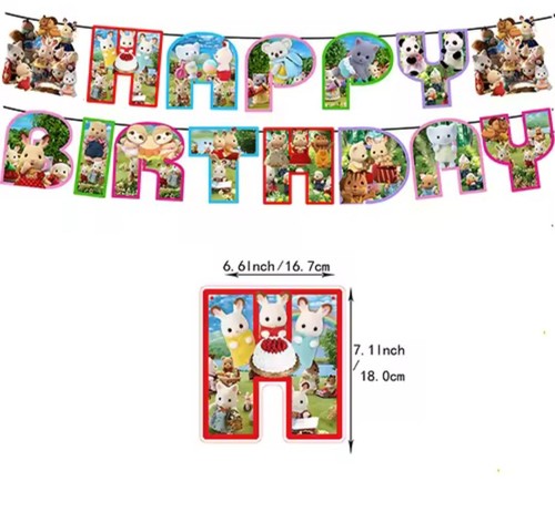 Calico Critters Sylvanian Fam Party Zubehör Banner Ballons Kuchen Topper Hintergrund - Bild 3 von 5