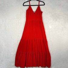 Gianni Bini Tiered Maxi Dress Women’s 10 Red Deep V-Neck Romantic Date Night