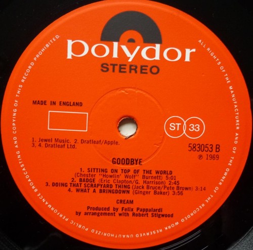 Cream Goodbye LP Polydor 583053 EX/VG 1969 matrix numbers A3 & B3, Goodbye - Picture 5 of 9