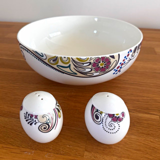Monsoon Home Fine China Floral Bowl Salt & Pepper Shakers Set 3pc Microwavable