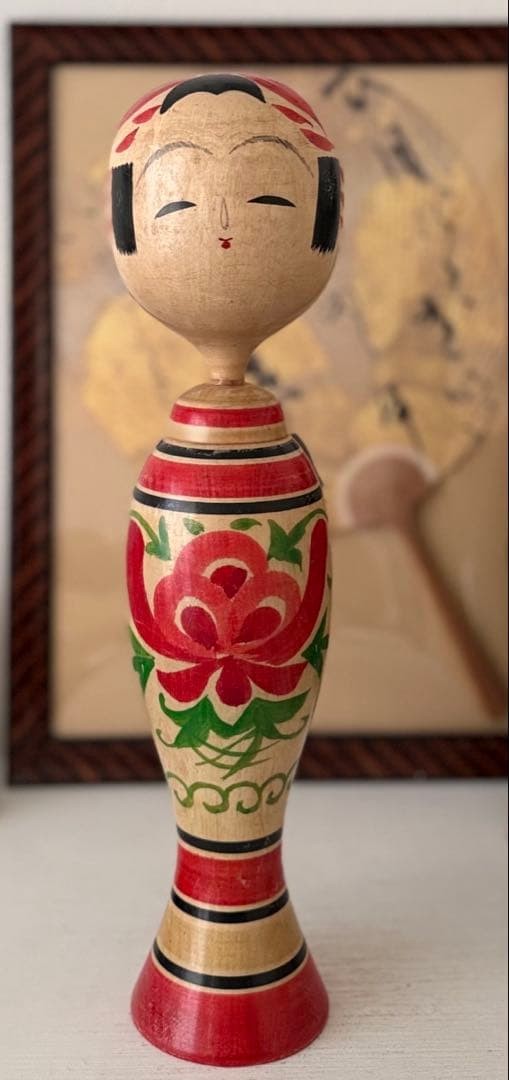 Extra Large 40cm Traditional Kokeshi Doll Tsugaru Style Floral Pattern