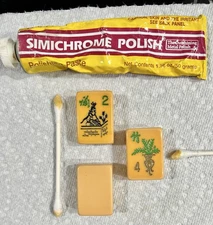 x3 Vtg Bakelite Flower Royal Traveler & Blank MahJong Tiles  ~ Simichrome Tested