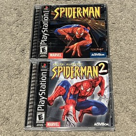 Spider-Man 1 2 PlayStation 1 PS1 Black Label CIB Complete w/ Reg Cards Manuals