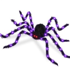 Halloween 6.56ft Giant Spider, 74LED Light Up Black Hairy Spider Battery Oprated
