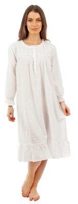 i-Smalls Ladies 100% Pure White Cotton Frill Design Long Length  Nightdress