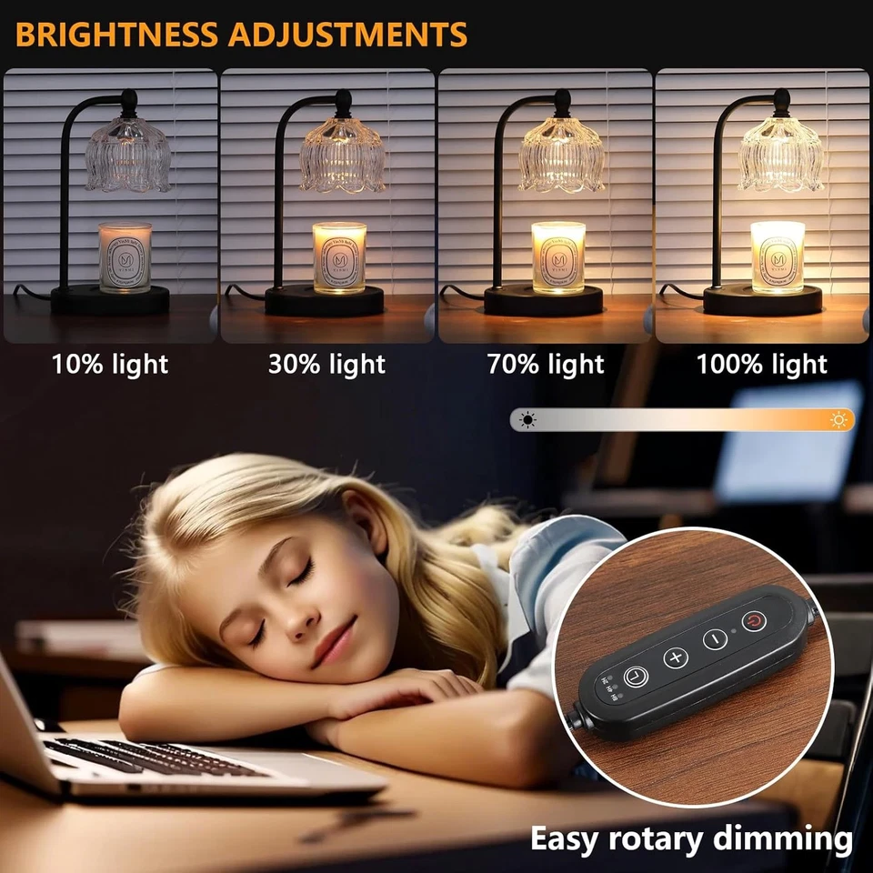 Lámpara Calentador de Velas Negra con Temporizador y Atenuador, Flor de Cera Sin Llama  Foto 3 de 4