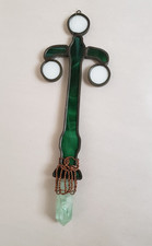 Green stain faux glass wire wrap cross with green Baja Fluorite handmade