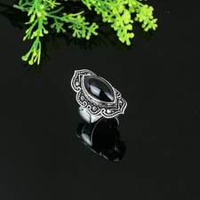 Natural Black Onyx Gemstone Handmade 925 Sterling Silver Ring Size 6 U914