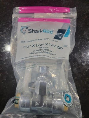 SharkBite 1/2 in. x 1/2 in. x 1/4 in. OD Brass Push-to-Connect Tee Stop New