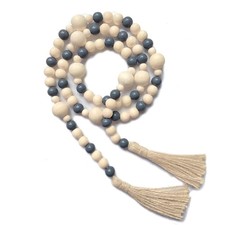 Wood Bead Garland with Tassels 61 Inches, Boho Decorative Beads, Farmhouse Be...