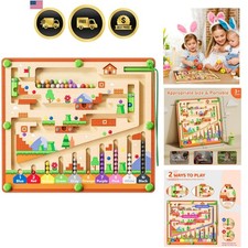 Magnetic Color and Number Maze for Montessori Toys,Wooden Matching Learning C...