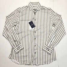  298 New EMANUEL BERG Jersey Stretch Shirt Men M/L 16 EU 41 Gray White Striped