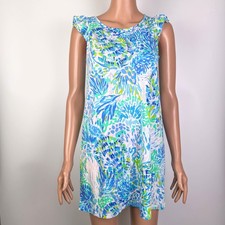 Lilly Pulitzer Blue Tropical Print Sleeveless Shift Dress size Girls XL 12-14